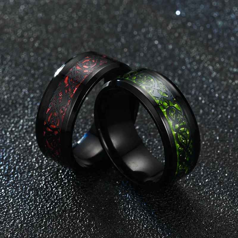 Man Ring Carbon Fiber Dragon Inlay Comfort Fit Stainless steel For Men Wedding Band wedding rings,finger rings,jewelry rings,ring jewelry