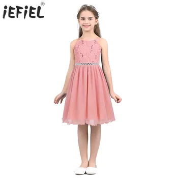 

Floral Lace Girls Dress Summer Fashion Sequined Baby Girl Princess Dresses Birthday Party Prom Sleeveless Clothes 6-14 Years