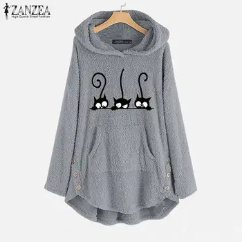 

Vintage Fuflly Hoodies Women's Printed Sweatshirts 2020 ZANZEA Casual Long Sleeve Pullovers Female Hooded Asymmetrical Tops 5XL