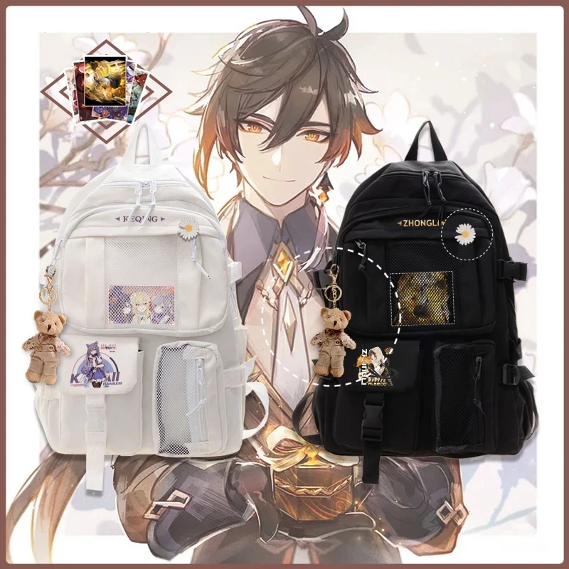 Anime Accessorie Game Genshin Impact Cosplay Backpack Klee Zhongli Keqing Paimon Hutao PU Student Travel Bag Halloween Xmas Gift |