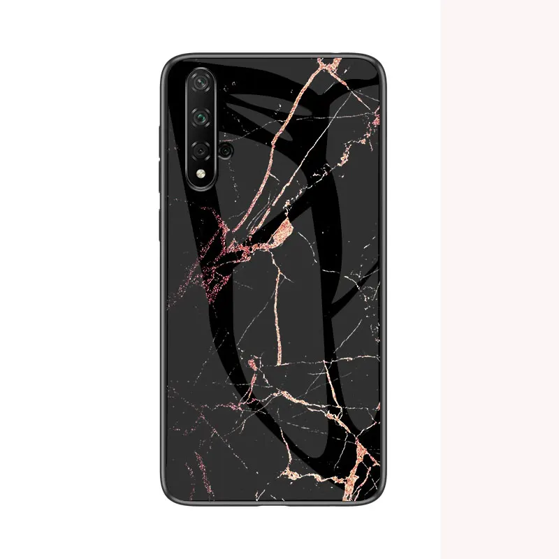Для huawei Nova 5T чехол из мраморного глянцевого закаленного стекла Мягкий Силиконовый противоударный жесткий чехол для телефона huawei Nova5T чехол 6,26 дюйма - Цвет: Golden Silk Black