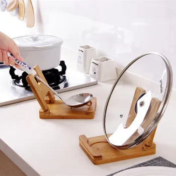 

Bamboo Folding Pot Cover Rack, Kitchen Storage Organizer Pot Lid Rack Spoon Holder Kitchen Tray for Pan/Big Plate Space Saving