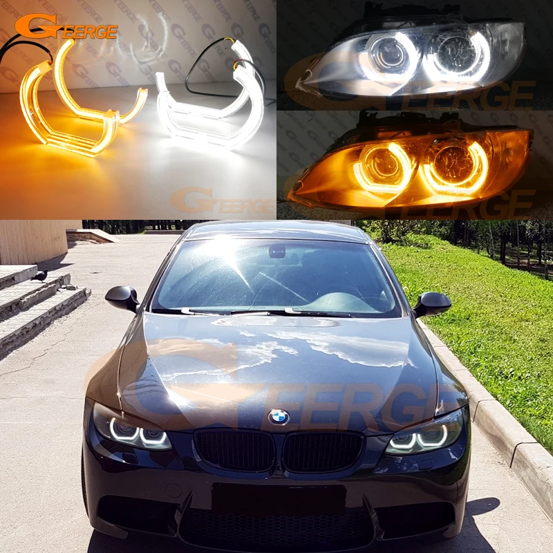 

For BMW 3 Series E90 E92 E93 M3 Coupe cabriolet DTM M4 Style LED Angel Eyes Dual White Amber switchback DRL turn signal light