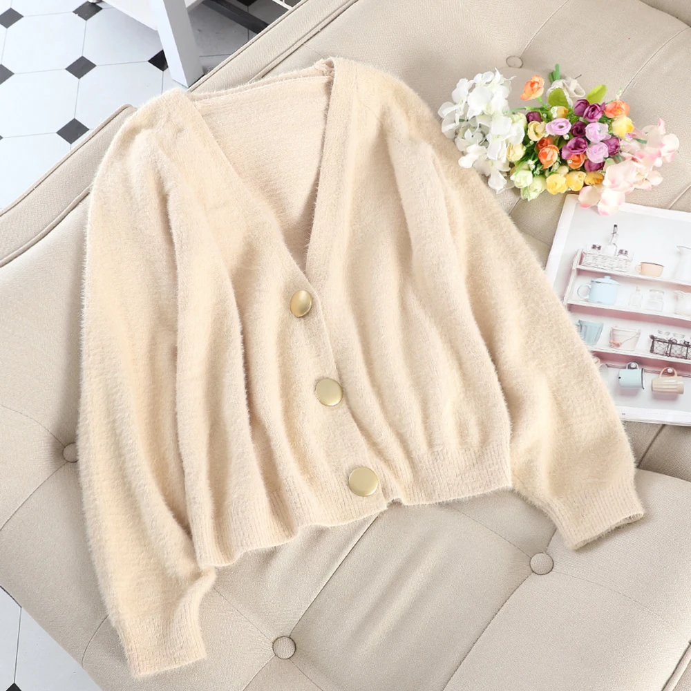 SINGRAIN New Women Sweater Wool Cardigans V-neck long sleeves warm tops Winter Autumn streetwear Chic Fashion cardigans