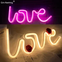 

LOVE Shape LED Neon Light Signs USB or Battery Power Table Desk Night Light Decor Bedroom Christmas Wedding Valentines Day Party