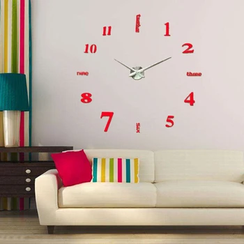 

Fashion DIY Wall Clock Modern Design Acrylic Mirror Sticker 3D Wall Clock for Home Decoration HKS99