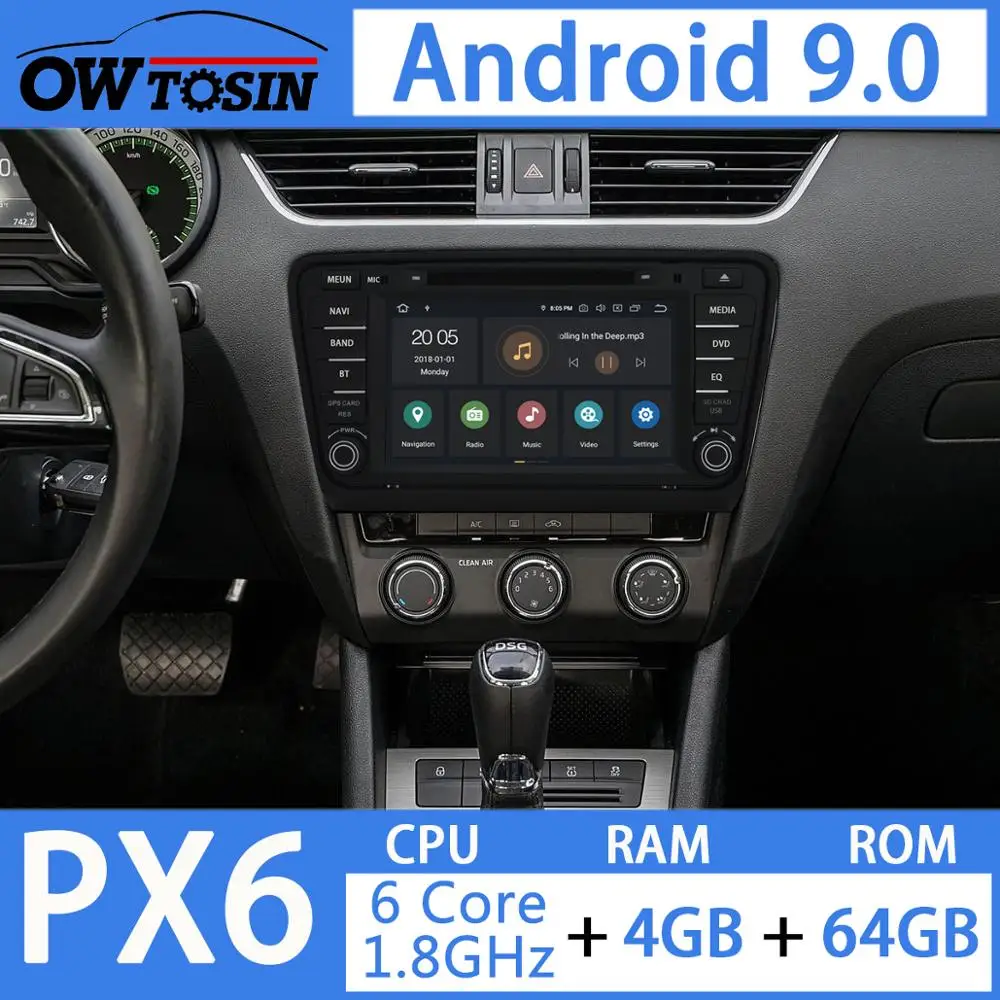 Android 9,0 PX6 4G+ 64G Автомобильный DVD Радио gps для Skoda OCTAVIA DSP Авто CarPlay головное устройство мультимедиа