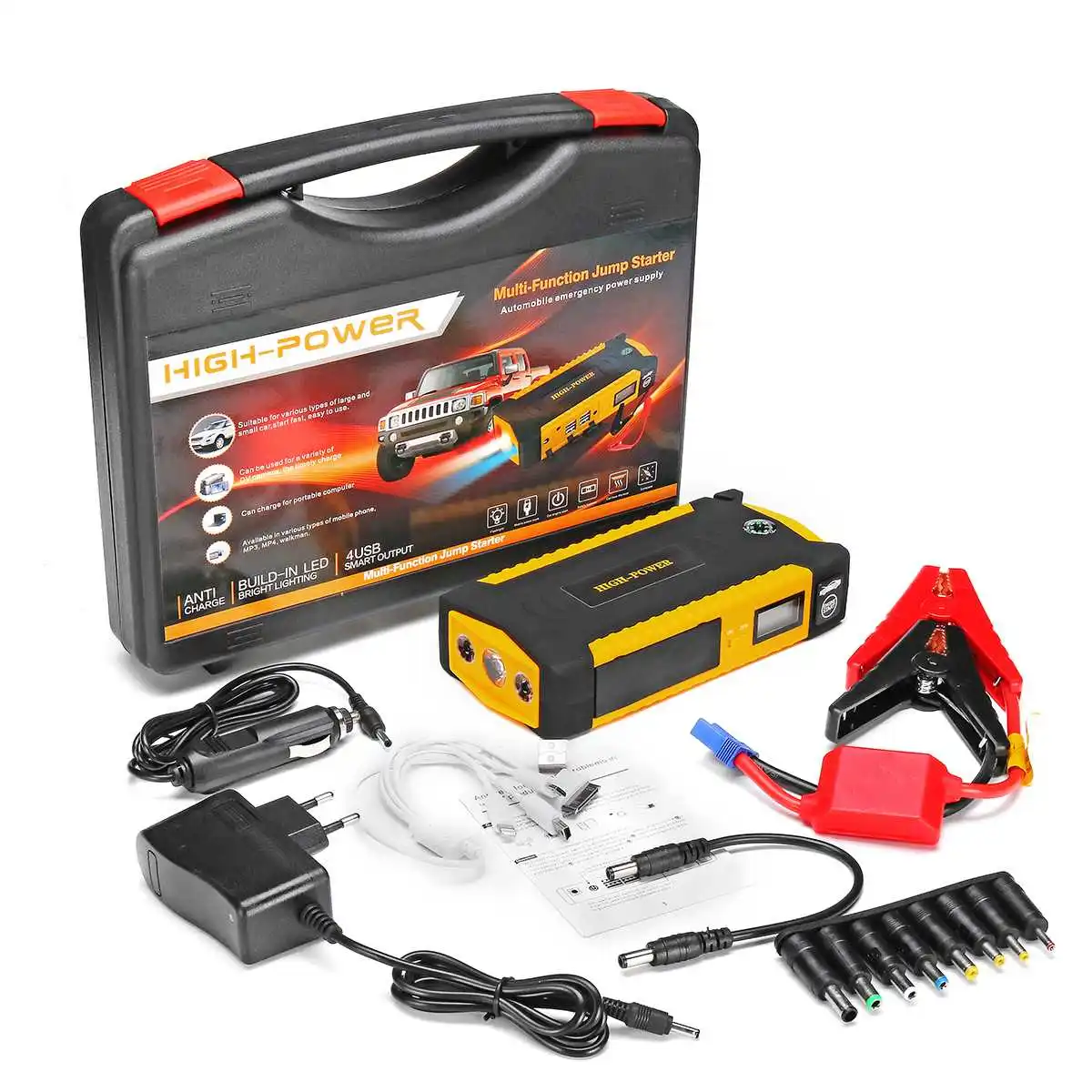 Портативный 82800mAh 12V 4USB 600A пусковое устройство, многофункциональное автомобильное зарядное устройство, пусковое устройство