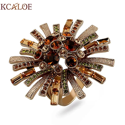 Brown KCALOE обручальное кольцо с большими цветами, роскошное зеленое кольцо из австрийского кристалла, кубический цирконий, Брендовое ювелирное изделие, большие титановые кольца для женщин - Цвет основного камня: Brown