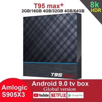 

T95 MAX Plus Android 9.0 8K TV Box Amlogic S905X3 2.4G/5G Wifi HDR BT 4GB 32/64G Youtube Google Netfilx Media Player Set Top Box