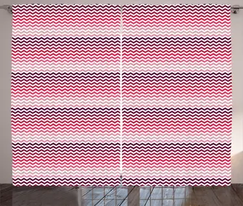 

White Multicolor Ombre Pink Curtains Chevron Pattern Gradient Color Changes Shade Zigzags Ornamental Art Living Room Window Dra