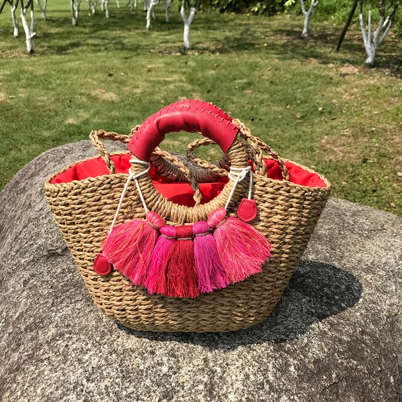 Модные соломенные сумки богемная кисточка из ротанга женские сумки тканые сумки через плечо дизайнерские Бальные летние пляжная сумка