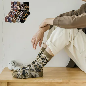

Camouflage Men's Socks Tide Hip Hop Harajuku Streetwear Color Patchwork Cotton Warmth Sport Medium Sock Men Japanese Style Funny
