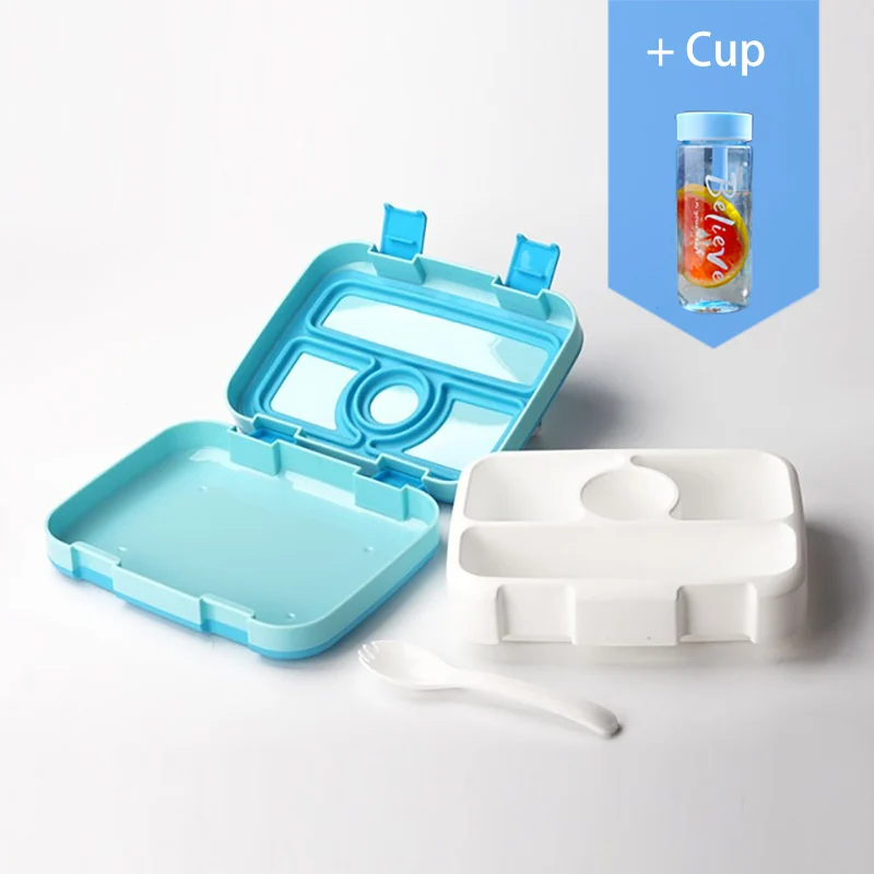 Blue 4 and cup GUNOT коробка для обедов с мультипликацией для детей с раздельными отсеками герметичный Bento Box Microwavable контейнер для еды BPA Бесплатный Ланчбокс - Цвет: Blue 4 and cup