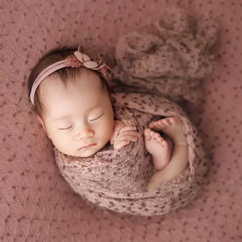 40*150 CM Baby Photography Wraps Blanket Soft Infant Photo Props Knitted Swaddling Elastic Scarf With Pompon Pictuers Clothes