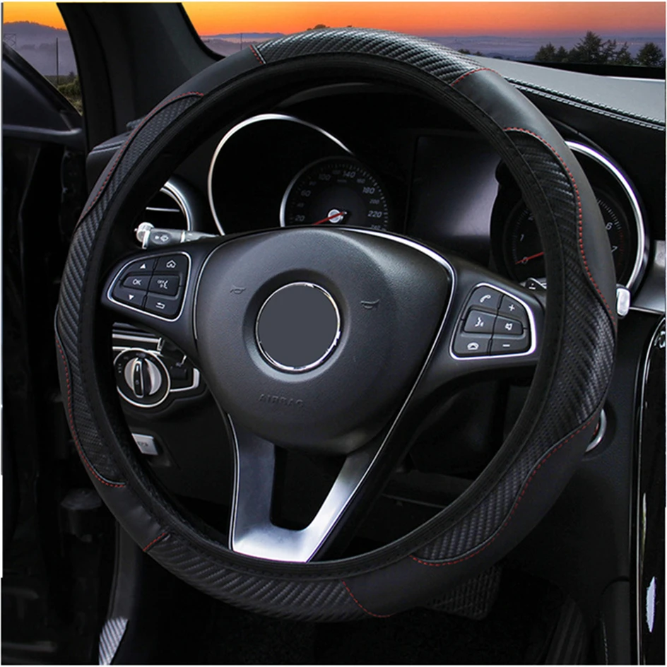 Universal Leather Car Steering Wheel Cover For Peugeot 108 206 207 208 301 307 308 407 2008 3008 4008 508 Anti-Slip Dust-proof steering wheel cover