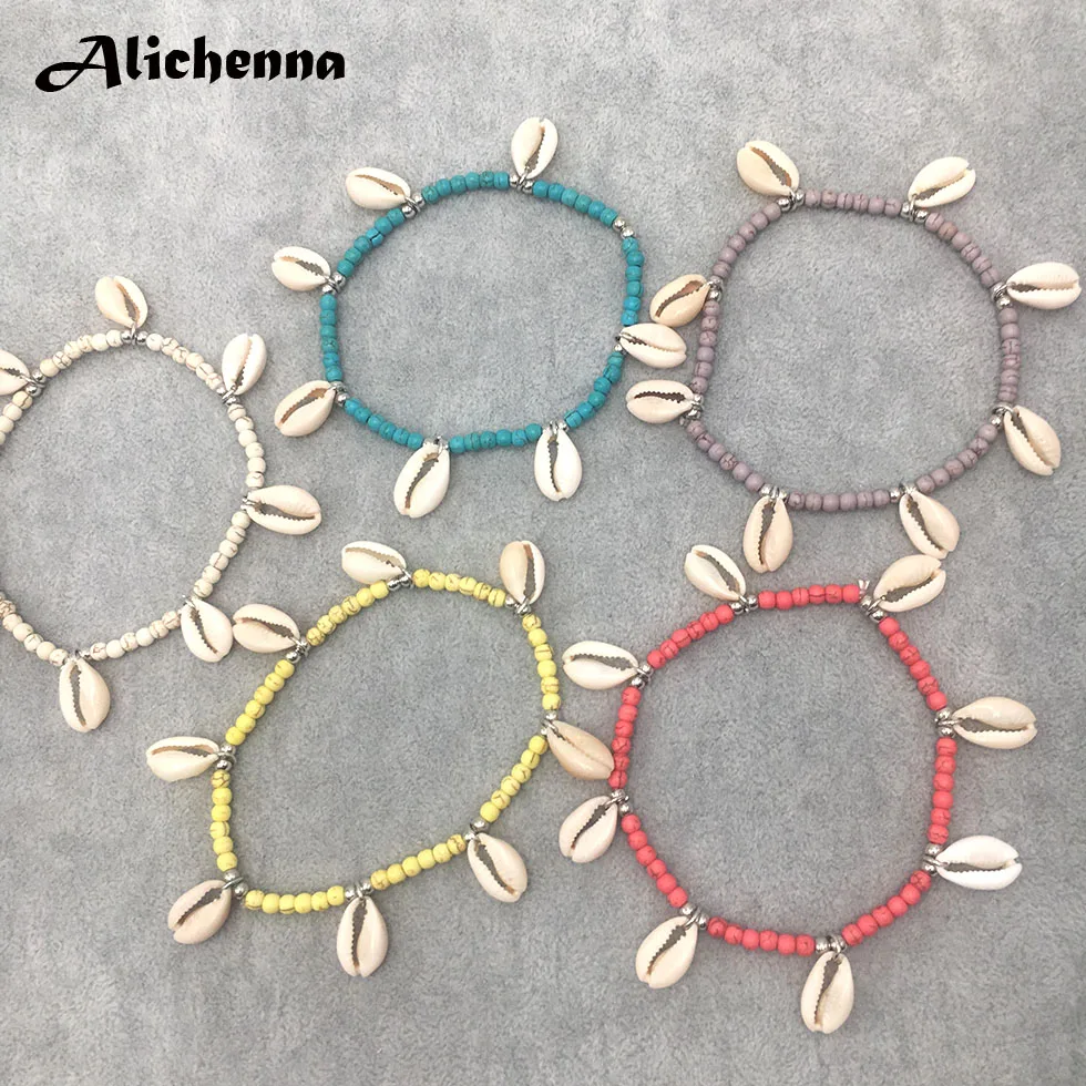 Boho ножные браслеты для женщин богемные натуральный камень оболочки ножные браслеты из бисера заявление ручной работы панк модный ножной браслет аксессуары