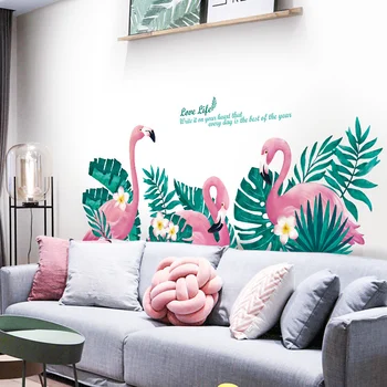 

Creative Flamingo Animals Wall Stickers DIY Tree Leaves Mural Decals for House Kids Bedroom Living Room Decoration