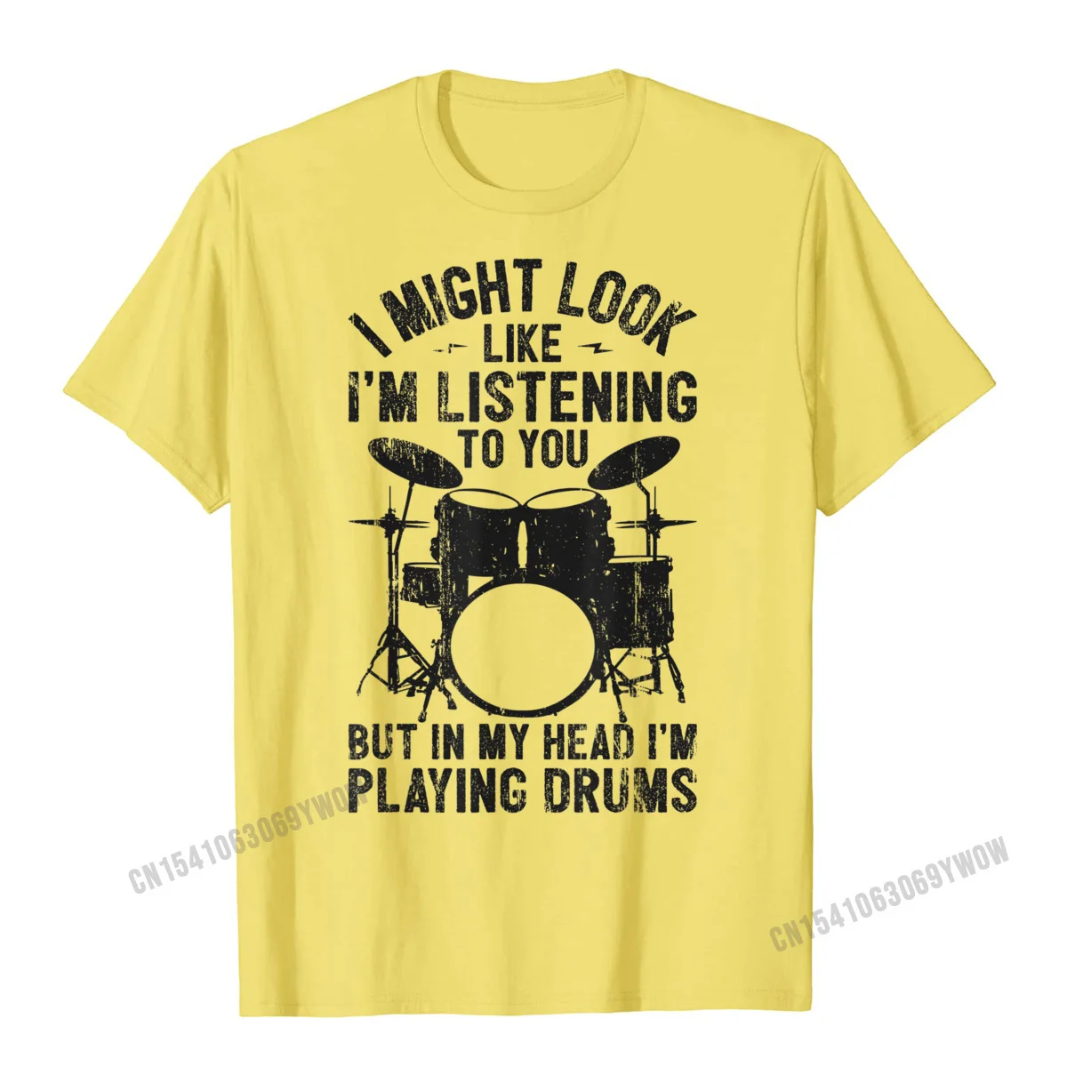 Men T-Shirt Hip hop Casual Tops T Shirt 100% Cotton Round Collar Short Sleeve cosie Clothing Shirt NEW YEAR DAY Drum I Might Look Like Im Listening Playing Drummer Band T-Shirt__100 yellow
