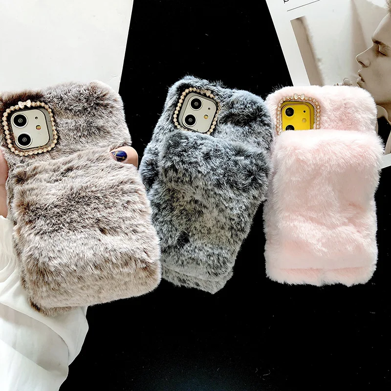 Теплый плюшевый чехол Hands Rabbit для iPhone 11 Pro Max 6 6s 7 8 Plus перчатка дизайн Меховой чехол для iPhone X 10 XR XS Max чехлы для телефонов