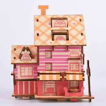 

Children's wooden puzzle peace coffee shop 3D puzzles DIY kingergarden art craft handmade toys for children DIY educational toys