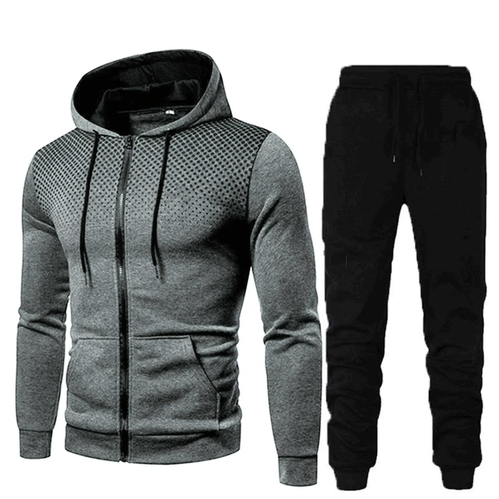 Conjunto para hombre de moda con estampado de puntos, traje de Fitness con cremallera, chándal, ropa deportiva, Sudadera con capucha y pantalones para correr, 2 uds., nuevo