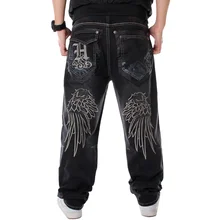 Pantalones vaqueros de estilo Hip Hop para hombre, Jeans bordados a la moda, negros, sueltos, de Rap, talla grande 30 46