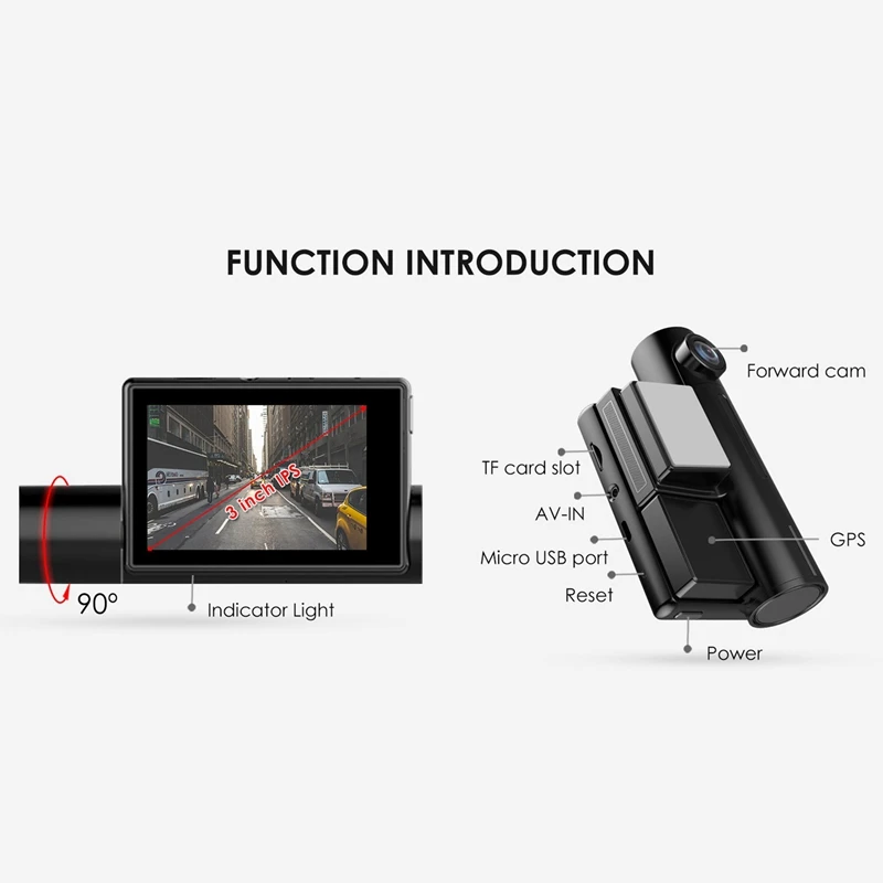  OPQ-New LS03 3 Inch Touch-Screen Car Dash Cam DVR with GPS WiFi WDR Front 1080P + Rear 1080P Camera
