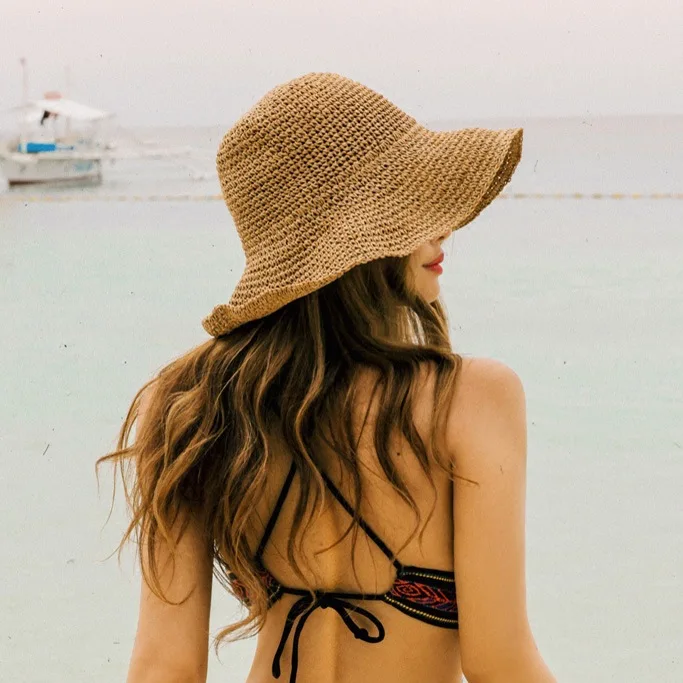 

Hot Summer Hoilday Floppy Straw Hat Women Ladies Wide Brim Beach Foldable Bow Flower Straw Sun Hat Sun Cap One Size Wide