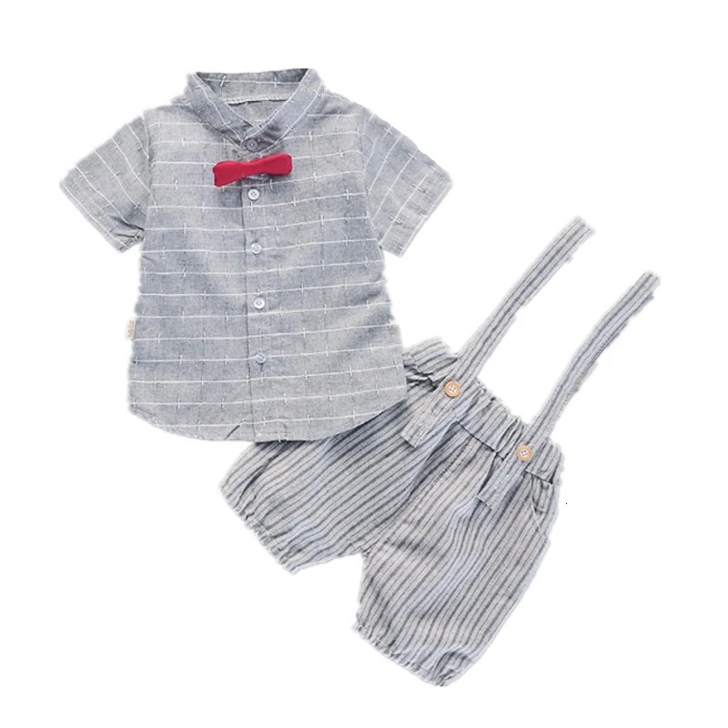 Children Clothing Suit Summer Baby Boys Girls Casual Tie Striped Shirt Shorts 2Pcs/sets Kids Infant Sportswerar Toddler Clothes