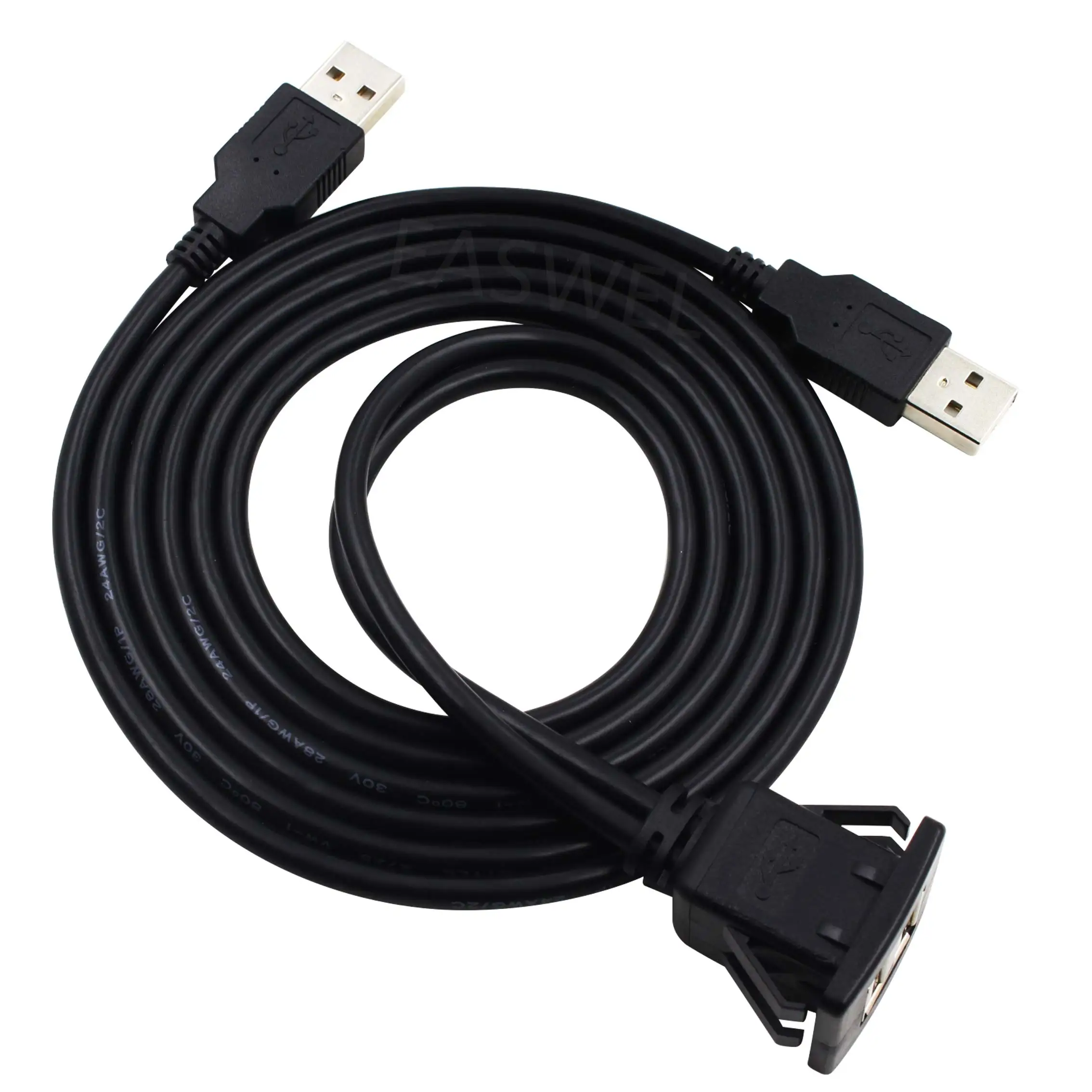 50pcs USB 2.0 dual Male To female car Dashboard Flush/Mount/Socket Extension Cable