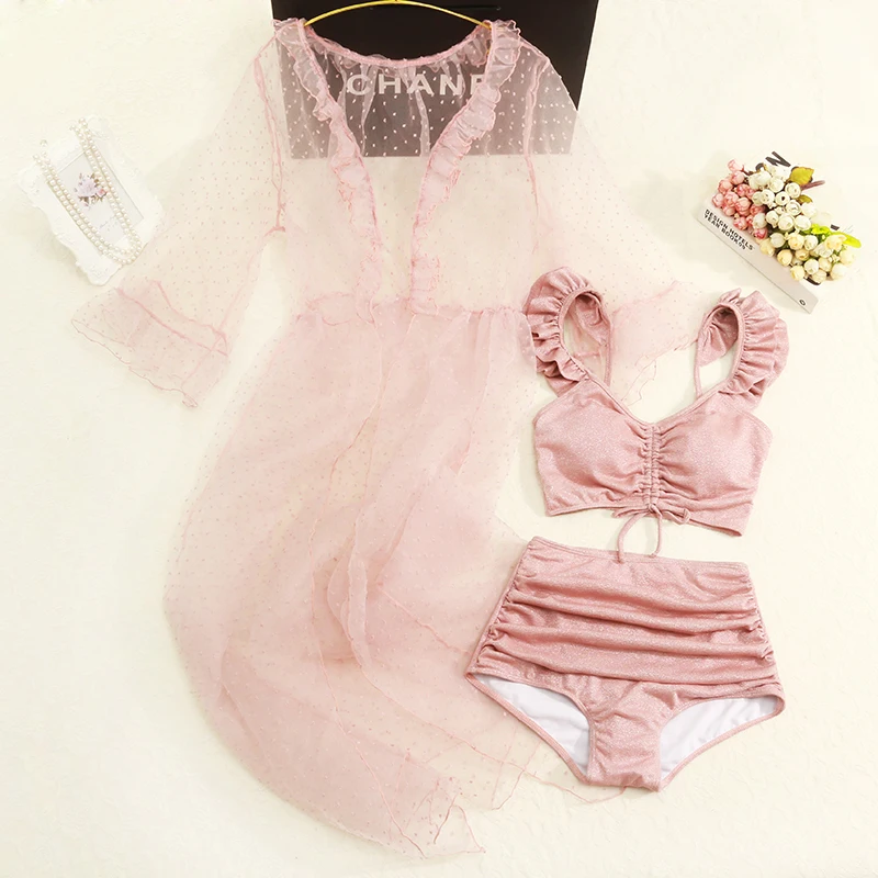 

2019 new super-immortal three-piece swimsuit, women's meat-shielded blouse, high-waisted trousers and seaside vacation