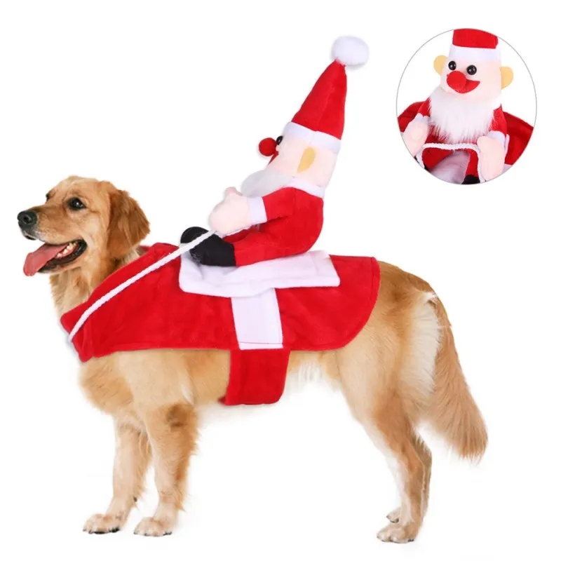 

Novelty Dog Santa Costume Vest Red Pet Christmas Riding Decoration Warm Apparel Party Dressing Up Cosplay Clothing Funny Suit
