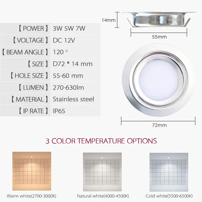 IP65 304 Stainless Steel 3W 5W 7W DC 12V LED Downlight 14mm Slim Mini Lamp For Home Kitchen Dining Spot Lighting led downlight recessed ceiling spotlight ceiling lamps