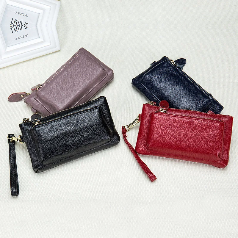 Женский Длинный кошелек из коровьей кожи вместительный клатч на молнии с верхним