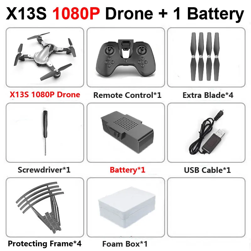X13S складной Профессиональный Дрон с 4K HD двойной камерой WiFi FPV оптический поток RC вертолет Квадрокоптер детские игрушки VS SG106 E58 - Цвет: X13S 1080P 1B Foam