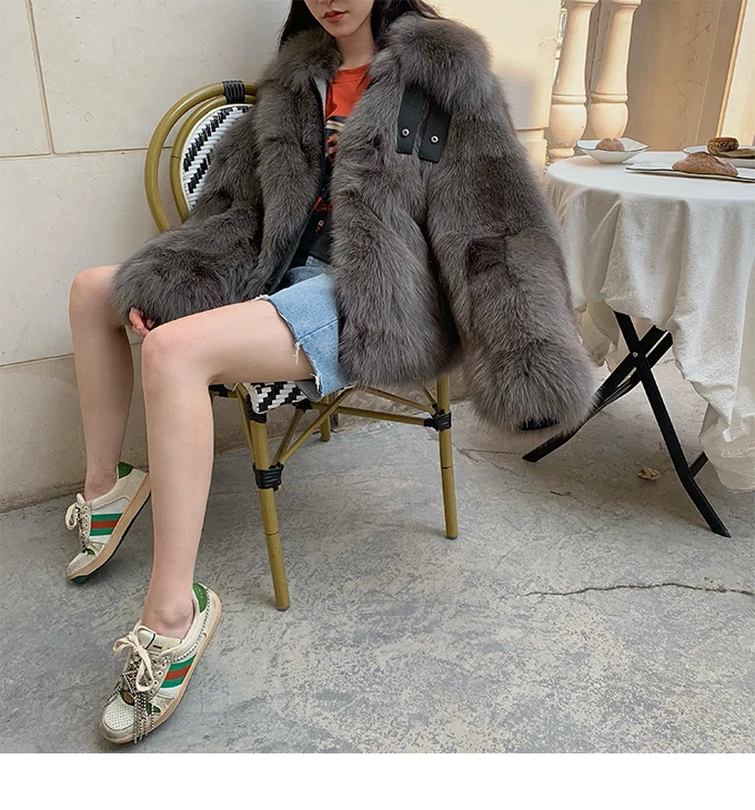 Two sides wearing autumn and winter imported fox fur grass coat female Korean Streetwear real fox fur coat New