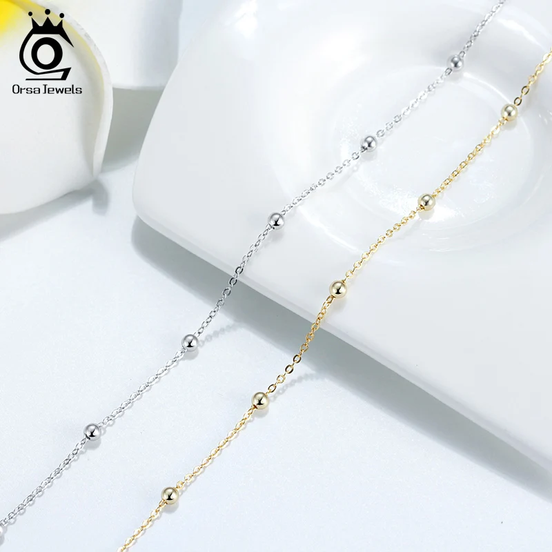 ORSA JEWELS Beads Adjustable Anklets Bracelet 100% 925 Silver Gold Silver Color Girl Women Barefoot Ankle Jewelry Gift SA05