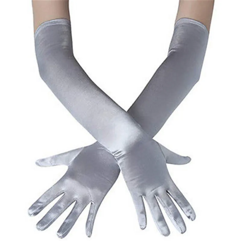 Модные эластичные белая перчатка длинные перчатки черный, Красный Локоть Длина Для женщин Танцевальная Вечеринка перчатки полный палец