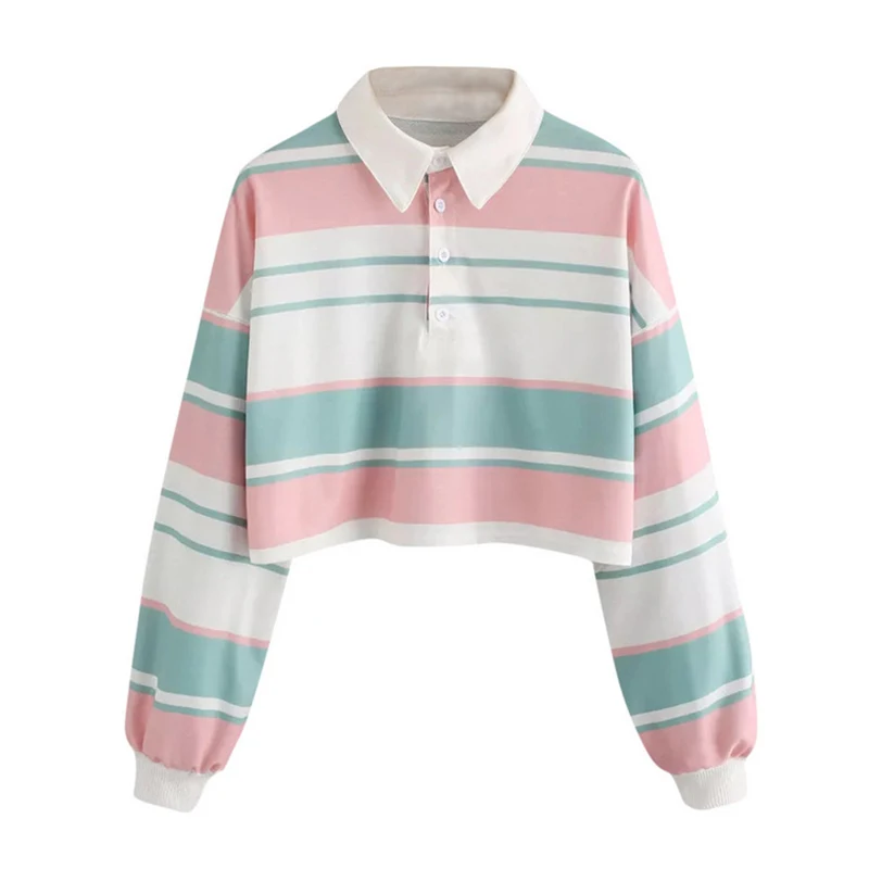 

Harajuku Women Sweatshirt Rainbow Color Hoodies Autumn Long Sleeve Rainbow Striped Korean Style Outfits Fashion Tops