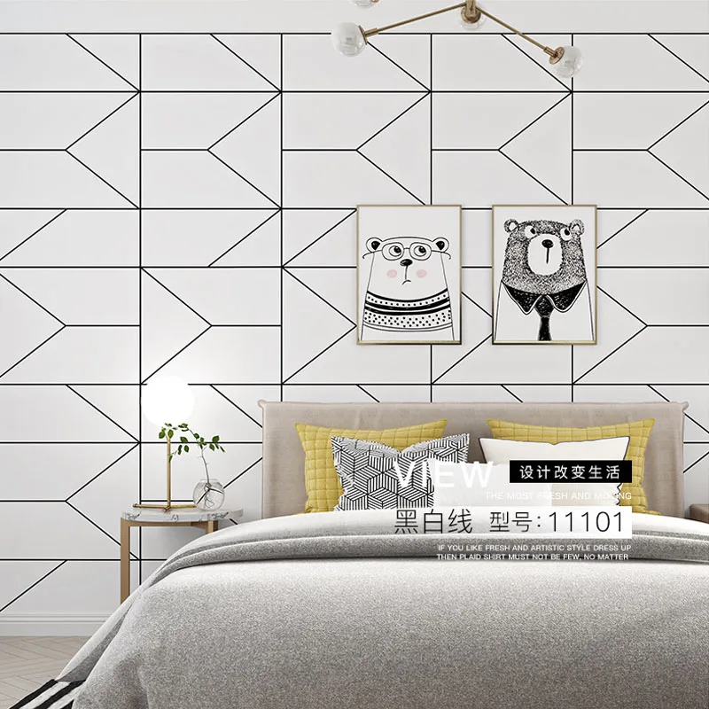 

Simple Line Non-woven Wallpaper Black White Striped Background Wall Sticker Living Room Children Bedroom Nordic Wall paper