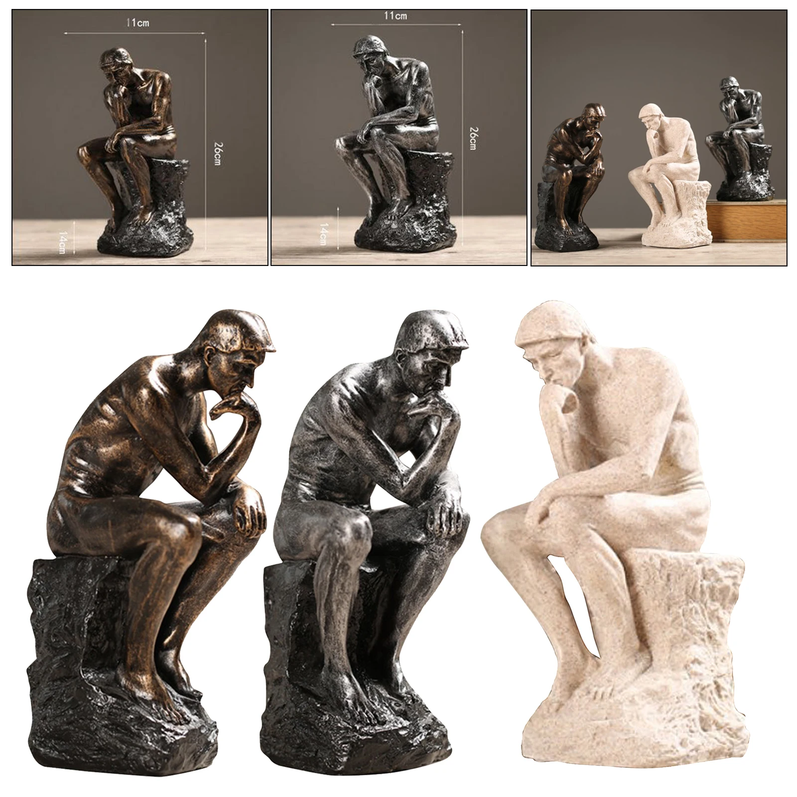 Rodin Thinkers Sitting Male Sandstone Statue Miniature Figurine Home Decor