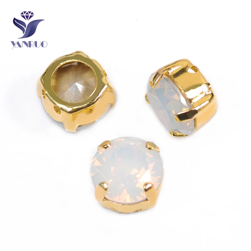With Gold Claw YANRUO 1357 All Sizes White Opal Brilliant Cut Sewing Stones Point Back Strass Crystal Craft Rhinestones For Jewelry Making - Цвет: With Gold Claw