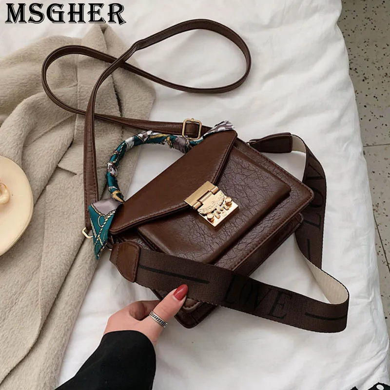 MSGHER однотонная винтажная женская наплечная сумка с клапаном намотанная на