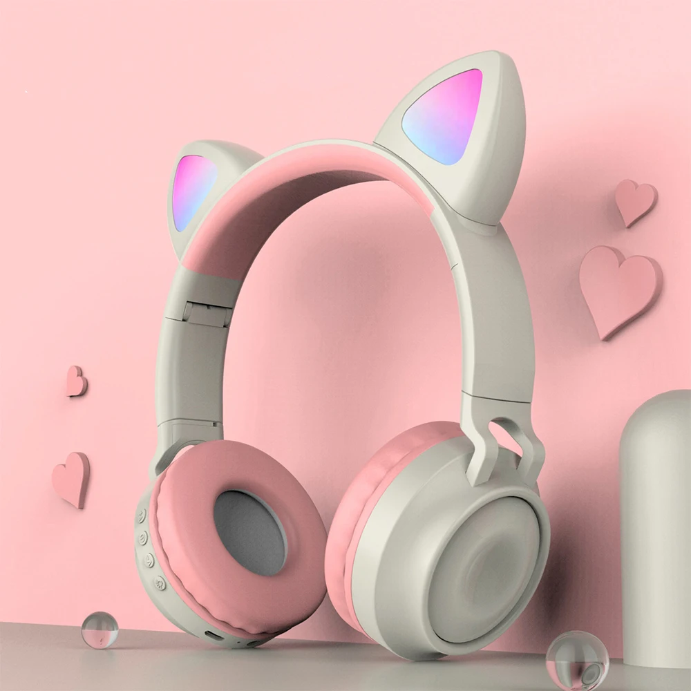 С милыми кошачьими ушками для девочек Bluetooth 5 0 складные наушники вкладыши стерео