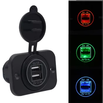 

Car Accessories 5V 3.1A Dual USB Charger Socket Adapter Power Outlet for 12V 24V Motorcycle Car Dual USB Car Charger With LED