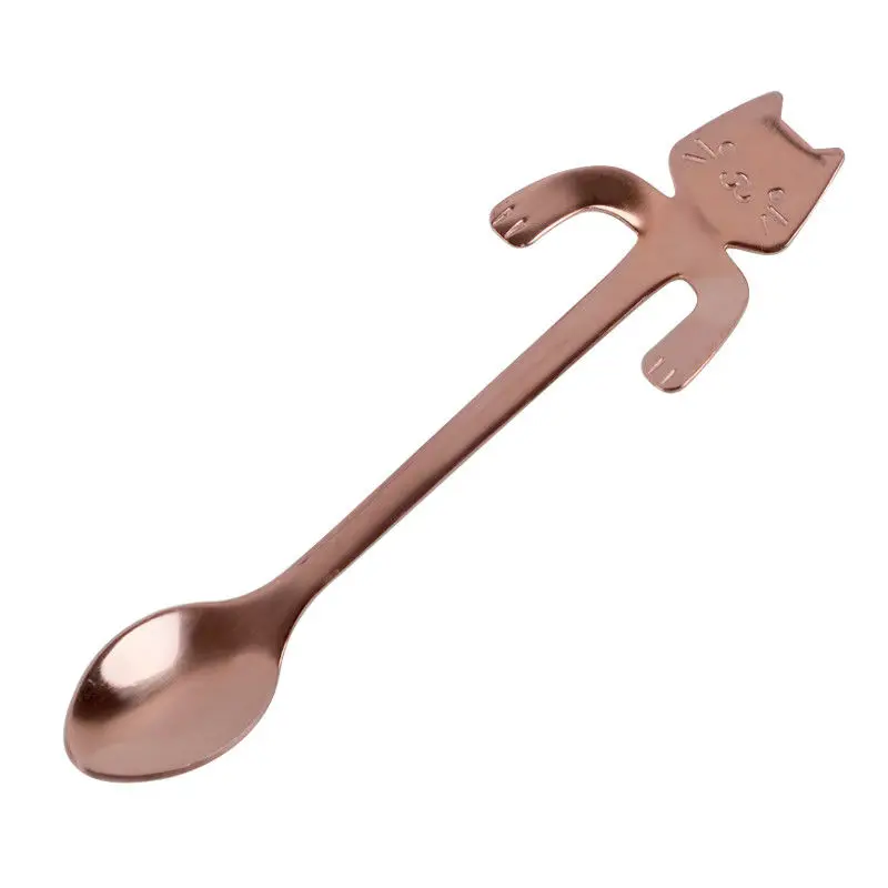 Rose gold Небольшой мини 304 Нержавеющая сталь с капюшоном «Китти Кэт» Кофе ложка Strring ложка, чайная ложка Чай ложка десертная ложка с длинной ручкой посуда золотой цвет - Цвет: Rose gold