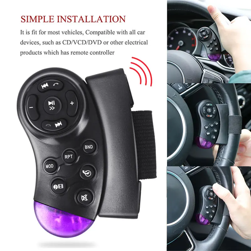 Wireless Purple Car Steering Wheel Remote Control Universal For 4.1" CD/DVD Mp5 Player 11-Key Audio Controller