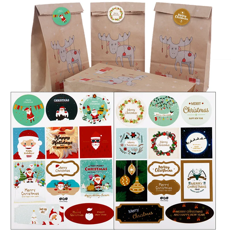 

WEIGAO Merry Christmas Paper Labels Adhesive Stickers Santa Snowman Tree Pattern Baking Seal Labels Candy Gift Packing Stickers
