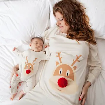 

2017 Christmas Deer Printed Parent-child Pajamas For Home Outfits Costume Puffer Ball Mother-Daughter Matching Outfit